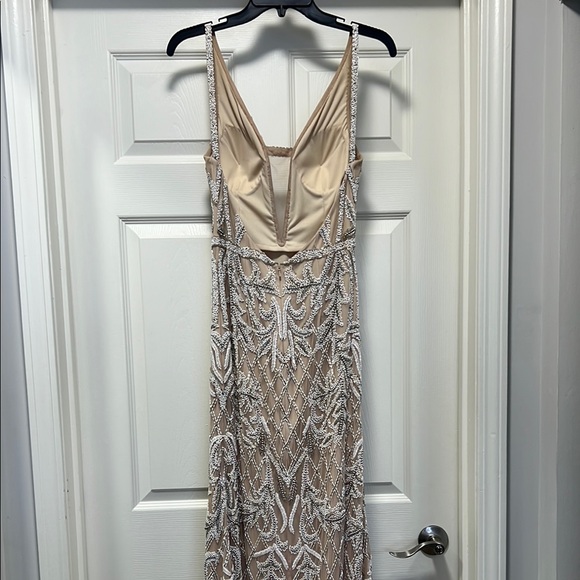 Anna C. Beige Embellished Beaded, Low Back Maxi Evening Dress, Gown, Worn once - Picture 5 of 11